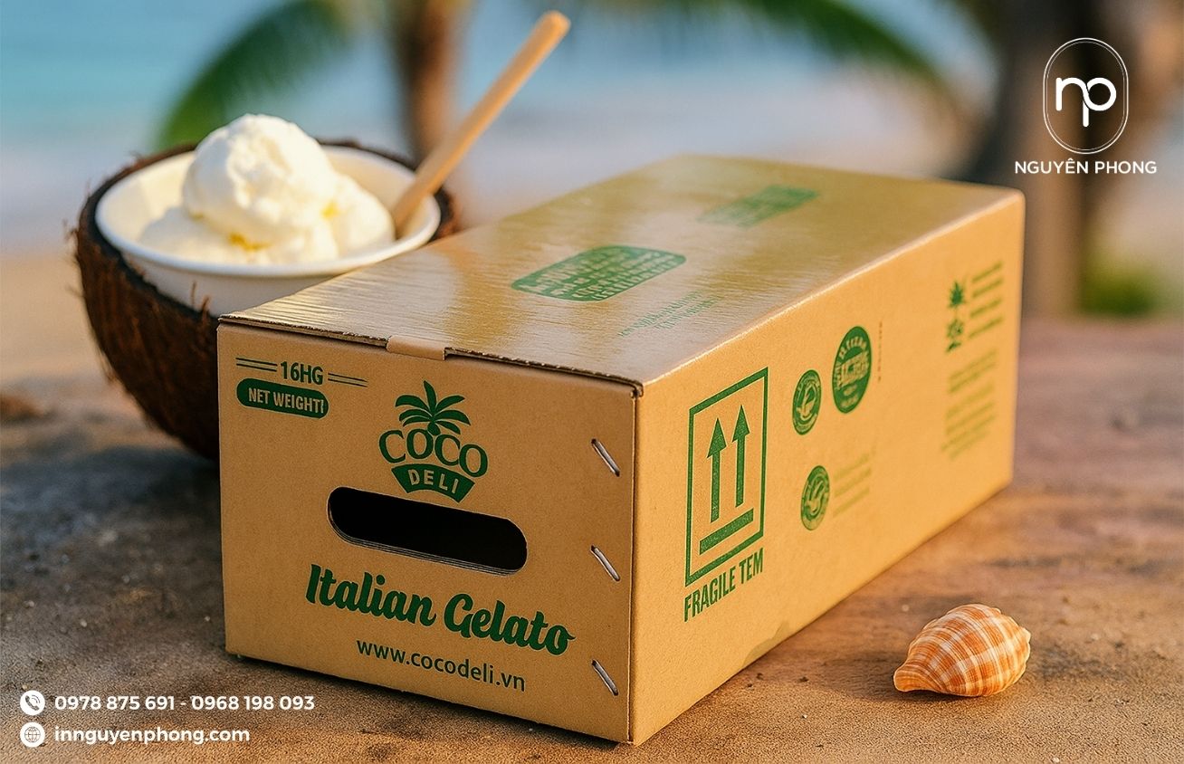 Mẫu thùng carton đựng dừa lỗ thông hơi